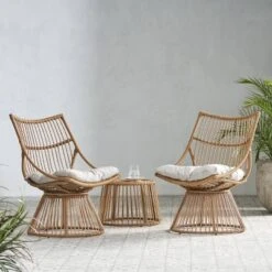 3pc Caryl Outdoor Wicker Chat Set With Cushions: High Back, Iron Frame - Christopher Knight Home -FurniVerse Store GUEST 71f2e250 fd73 43b9 828d 09fb3f65edc0