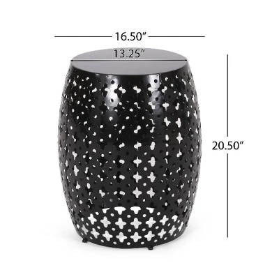 Modern Iron Patio Side Table With Cross-Cut Design, Powder-Coated Frame, Barrel Outdoor End Table, Patio End Tables -Christopher Knight Home 2 Modern Iron Patio Side Table With Cross-Cut Design, Powder-Coated Frame, Barrel Outdoor End Table, Patio End Tables -Christopher Knight Home - Image 2