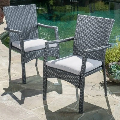 Corsica Set Of 2 Wicker Dining Chair With Cushions - Gray - Christopher Knight Home 1 Corsica Set Of 2 Wicker Dining Chair With Cushions - Gray - Christopher Knight Home
