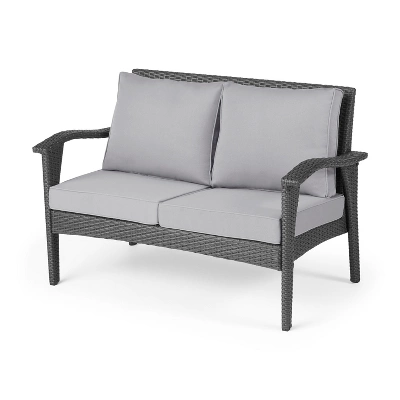 Christopher Knight Home Honolulu 48" Outdoor Wicker Loveseat With Cushions, Gray/Light Gray 3 Christopher Knight Home Honolulu 48" Outdoor Wicker Loveseat With Cushions, Gray/Light Gray - Image 3