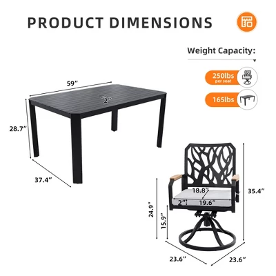 Christopher Knight Home Vale 7 Piece Outdoor Aluminum And Sunbrella Cushions Dining Set With 59" Rectangular Table 2 Christopher Knight Home Vale 7 Piece Outdoor Aluminum And Sunbrella Cushions Dining Set With 59" Rectangular Table - Image 2
