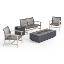 Christopher Knight Home Augusta Outdoor Acacia Wood And Wicker 4 Seater Chat Set With Fire Pit -FurniVerse Store GUEST 779cb09d b964 49fd 8791 1df1f66d35e1