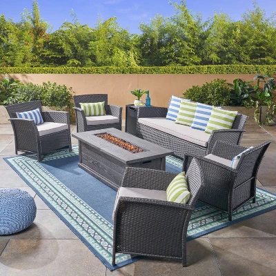 Christopher Knight Home Lucia Outdoor Wicker 7 Seater Sofa And Club Chair Chat Set With 50,000BTU Fire Pit 12 Christopher Knight Home Lucia Outdoor Wicker 7 Seater Sofa And Club Chair Chat Set With 50,000BTU Fire Pit - Image 12