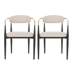 Christopher Knight Home Set Of 2 Elmore Iron Upholstered Dining Chairs Beige/Black/Gold