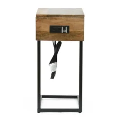 Oceola Modern Industrial Handcrafted Mango Wood C Shaped Side Table With Charging Port Natural/Black - Christopher Knight Home -FurniVerse Store GUEST 7942104c 479a 4acc b804 da676b9fae50