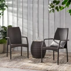 Christopher Knight Home Buchanan Outdoor Wicker 3 Piece Stacking Chair Chat Set, Multibrown