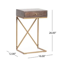 Bucyrus Rustic Glam Handcrafted Acacia Wood C Shaped Side Table Dark Brown/Gold - Christopher Knight Home -FurniVerse Store GUEST 7c0f526e 3568 4c00 bdca 7e342ac7fb1d