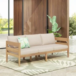 Christopher Knight Home Frode Outdoor 76" Rustic Upholstered 3-Seater Sofa With Slat Paneling -FurniVerse Store GUEST 7d8558b6 3d91 4ecf 8eb5 bb64394ff069