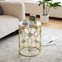 Modern Mesh Metal Accent Table With Wood Top, Round Indoor/Outdoor Side Table, Metal Frame Patio End Tables -Christopher Knight Home -FurniVerse Store GUEST 7de94089 eaeb 4957 a33d 235e06f36de6