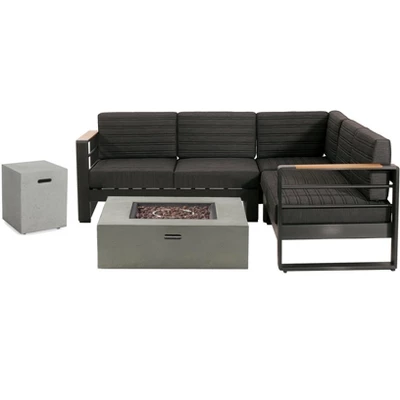 Christopher Knight Home Layla Patio 5 Pieces Aluminum Seating Sets With Firepit, Black/Gray 11 Christopher Knight Home Layla Patio 5 Pieces Aluminum Seating Sets With Firepit, Black/Gray - Image 11