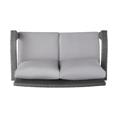 Christopher Knight Home Honolulu 48" Outdoor Wicker Loveseat With Cushions, Gray/Light Gray 4 Christopher Knight Home Honolulu 48" Outdoor Wicker Loveseat With Cushions, Gray/Light Gray - Image 4