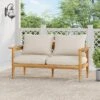 Christopher Knight Home Kara 61" Outdoor Acacia Wood Loveseat With Water-Resistant Cushions And Slat Open Back