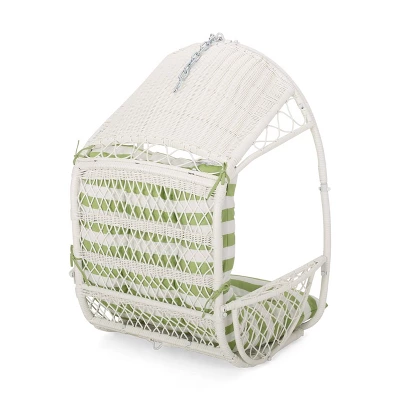 Greystone Indoor/Outdoor Hanging Chair With 8' Chain - White/Green - Christopher Knight Home 2 Greystone Indoor/Outdoor Hanging Chair With 8' Chain - White/Green - Christopher Knight Home - Image 2