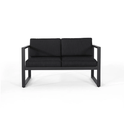 Christopher Knight Home Eclipse Outdoor Aluminum 4 Seater Chat Set With Fire Pit, Black/Dark Gray 3 Christopher Knight Home Eclipse Outdoor Aluminum 4 Seater Chat Set With Fire Pit, Black/Dark Gray - Image 3