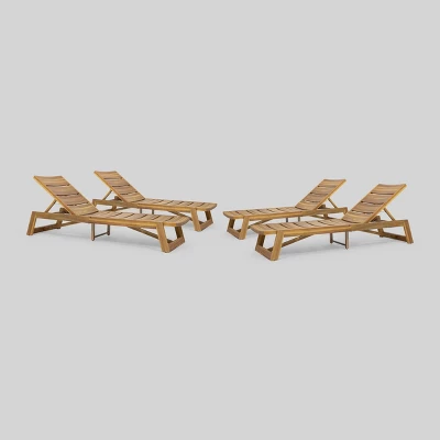 Maki 4 Pk Acacia Wood Chaise Lounge Teak - Christopher Knight Home: Weather-Resistant, Poolside Comfort 5 Maki 4 Pk Acacia Wood Chaise Lounge Teak - Christopher Knight Home: Weather-Resistant, Poolside Comfort - Image 5