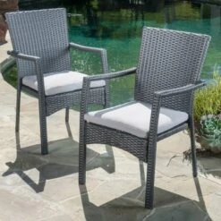 Christopher Knight Home Ruple Outdoor Wicker And Iron Dining Chairs With Water-Resistant Cushions (Set Of 2)