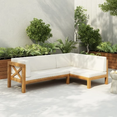 Christopher Knight Home Lyra Outdoor Acacia Wood 4 Seater 88.5" Sectional Sofa With Cushions 11 Christopher Knight Home Lyra Outdoor Acacia Wood 4 Seater 88.5" Sectional Sofa With Cushions - Image 11