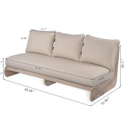 Christopher Knight Home Ryneth 69'' Mid-Century Modern Outdoor Acacia Wood 3-Seater Sofa With Thick Cushion 2 Christopher Knight Home Ryneth 69'' Mid-Century Modern Outdoor Acacia Wood 3-Seater Sofa With Thick Cushion - Image 2