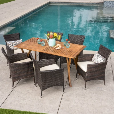 Christopher Knight Home Zain Outdoor Acacia Wood And Wicker 7 Piece Dining Set With Cushion 8 Christopher Knight Home Zain Outdoor Acacia Wood And Wicker 7 Piece Dining Set With Cushion - Image 8