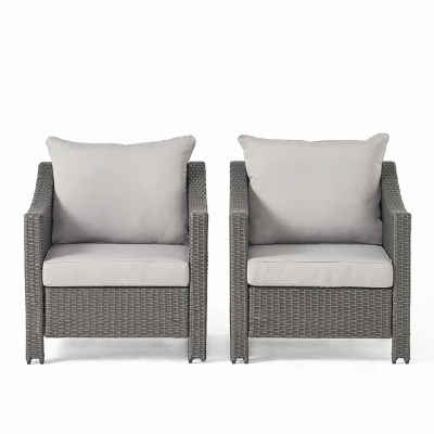 Christopher Knight Home Antibes Outdoor Wicker Club Chairs With Cushions (Set Of 2), Gray/Light Gray 7 Christopher Knight Home Antibes Outdoor Wicker Club Chairs With Cushions (Set Of 2), Gray/Light Gray - Image 7