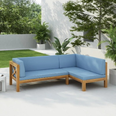 Christopher Knight Home Lyra Outdoor Acacia Wood 4 Seater 88.5" Sectional Sofa With Cushions 12 Christopher Knight Home Lyra Outdoor Acacia Wood 4 Seater 88.5" Sectional Sofa With Cushions - Image 12