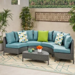 Christopher Knight Home Harper Outdoor Wicker 4 Seater Semi-Circle Sectional Sofa Set With Water-Resistant Cushions -FurniVerse Store GUEST 8b96fb40 aa5f 43e0 a673 c47712e9225b