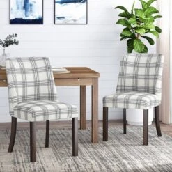 2pk Harman Contemporary Upholstered Plaid Dining Chairs Gray/Light Beige/Brown - Christopher Knight Home