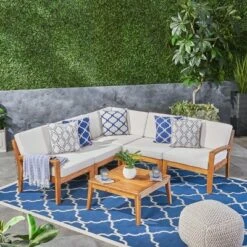 Christopher Knight Home Grenada Outdoor Acacia Wood 5 Seater Sectional Sofa Chat Set With Cushions -FurniVerse Store GUEST 8bc9d5dc da57 456f be00 aaa8fe02db56