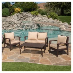 Honolulu Outdoor 4pc Wicker Seating Set And Cushions - Christopher Knight Home -FurniVerse Store GUEST 8d6f5d77 2241 490d b7c8 ab05d84bf99c