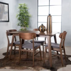 5pc Lucious Rectangular Dining Set Dark Gray/Walnut - Christopher Knight Home