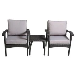 Honolulu 3pc Wicker Patio Chat Set With Cushions - Gray - Christopher Knight Home
