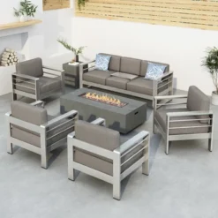 Christopher Knight Home Cape Coral Outdoor Aluminum 7 Seater Chat Set With Fire Pit -FurniVerse Store GUEST 900e5457 8131 4901 916a b3e4e9536244