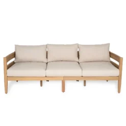 Christopher Knight Home Frode Outdoor 76" Rustic Upholstered 3-Seater Sofa With Slat Paneling