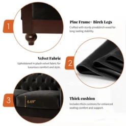 59"W Chesterfield Velvet Loveseat Sofa, Upholstered Sofa Couch With Rolled Arm Dutch And Tufted Button - Christopher Knight Home -FurniVerse Store GUEST 90a3797a 8093 405d a50f d855bf451b86