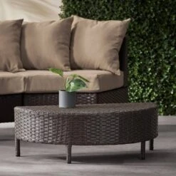 Christopher Knight Home Newton Wicker Outdoor Half-Round Coffee Table Dark Brown