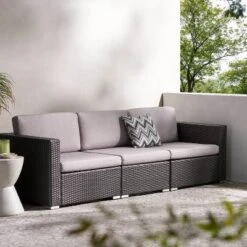 Christopher Knight Home 3pc Santa Rosa Wicker Outdoor Patio Sectional Sofa Gray/Light Gray