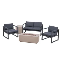 Christopher Knight Home Camiguin Outdoor Aluminum 4 Seater Chat Set With Fire Pit -FurniVerse Store GUEST 95457107 aafe 430f 9d74 b105cff19ab2