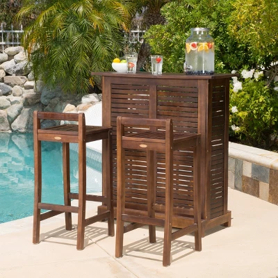 Christopher Knight Home Riviera Outdoor Acacia Wood 3 Piece Bar Set, Rich Mahogany 1 Christopher Knight Home Riviera Outdoor Acacia Wood 3 Piece Bar Set, Rich Mahogany