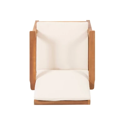 Temecula 2pk Outdoor Acacia Wood Club Chairs With Cushions - Brown Patina/Cream - Christopher Knight Home 5 Temecula 2pk Outdoor Acacia Wood Club Chairs With Cushions - Brown Patina/Cream - Christopher Knight Home - Image 5