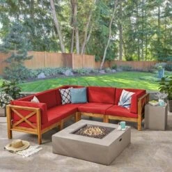 Brava 7pc Acacia Sectional Sofa Set With Fire Pit - Christopher Knight Home 12 Brava 7pc Acacia Sectional Sofa Set With Fire Pit - Christopher Knight Home -FurniVerse Store GUEST 97012b68 4797 4c56 a4a9 ff46a0bcf60a