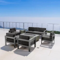 Christopher Knight Home Cape Coral Outdoor Aluminum 7 Seater Sofa Chat Set With Fire Pit -FurniVerse Store GUEST 970e1f8a 80cb 4b5f 9f77 a8a782f3f1e1