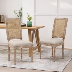Set Of 2 Regina French Country Wood And Cane Upholstered Dining Chairs - Christopher Knight Home