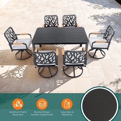 Christopher Knight Home Vale 7 Piece Outdoor Aluminum And Sunbrella Cushions Dining Set With 59" Rectangular Table 1 Christopher Knight Home Vale 7 Piece Outdoor Aluminum And Sunbrella Cushions Dining Set With 59" Rectangular Table