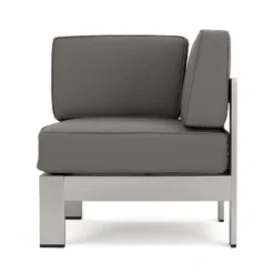 Christopher Knight Home Cape Coral Outdoor Aluminum 5 Seater Sectional Sofa Set With Ottoman, Silver/Khaki -FurniVerse Store GUEST 994d3e28 eeac 494e bf4d 27e87fc3d8a1