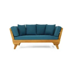 Serene Outdoor Acacia Wood Expandable Daybed With Cushions Teak/Dark Teal - Christopher Knight Home -FurniVerse Store GUEST 9a39fad9 4c6b 40ae bc4e 8cbf72049844