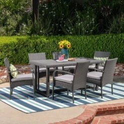 Christopher Knight Home Harlowe Outdoor Wicker 7 Piece Dining Set With Cushion -FurniVerse Store GUEST 9b40e354 ff98 4bf6 a58f 50fcf8068953