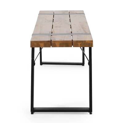 Varva Outdoor Acacia Wood Dining Bench Teak/Black - Christopher Knight Home 3 Varva Outdoor Acacia Wood Dining Bench Teak/Black - Christopher Knight Home - Image 3