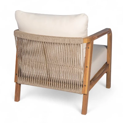 Christopher Knight Home Ivana Patio Woven Rope Acacia Wood Club Chair With Deep Cushions 4 Christopher Knight Home Ivana Patio Woven Rope Acacia Wood Club Chair With Deep Cushions - Image 4