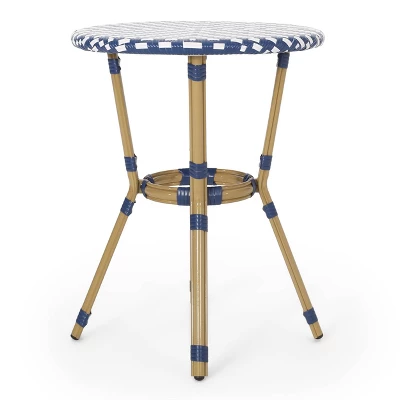 Picardy 3pc Outdoor Aluminum French Bistro Set - Navy/White/Bamboo - Christopher Knight Home 6 Picardy 3pc Outdoor Aluminum French Bistro Set - Navy/White/Bamboo - Christopher Knight Home - Image 6