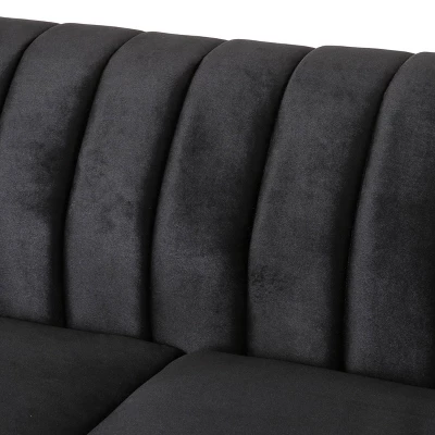 Glenmont Modern Glam Channel Stitch Velvet Loveseat With Nailhead Trim - Christopher Knight Home 4 Glenmont Modern Glam Channel Stitch Velvet Loveseat With Nailhead Trim - Christopher Knight Home - Image 4